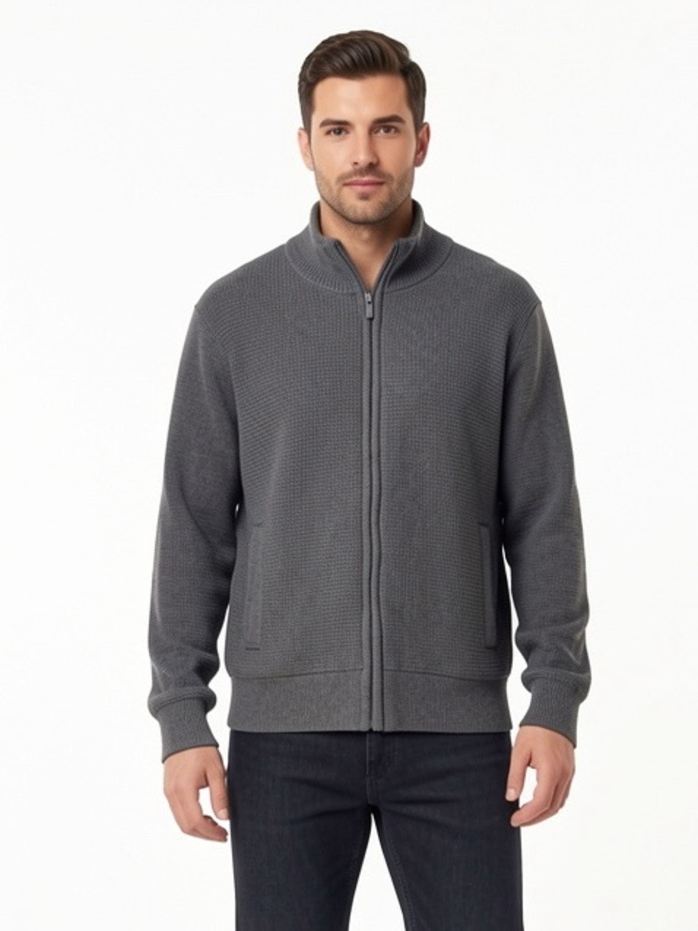 Emanuel Ungaro Men's Charcoal Gray Zip-Up Knit Sweater